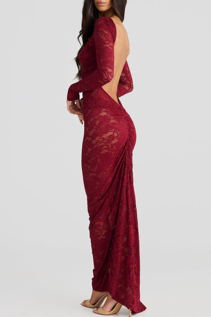 Chicyis Lace Maxi Dress - Elegant Hollowed Backless Bodycon Fit - CHICYIS