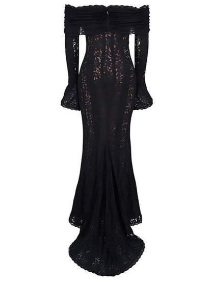 YaraLuxe White Lace Maxi Dress - Off-Shoulder & Long Sleeve Fit