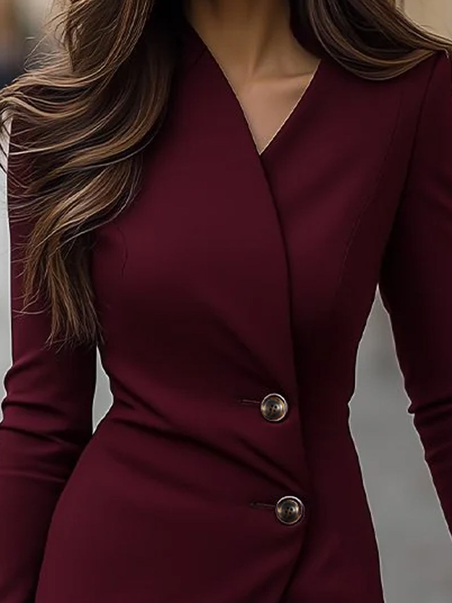 YaraLuxe Elegant Burgundy Wrap Midi Dress - Sophisticated Button