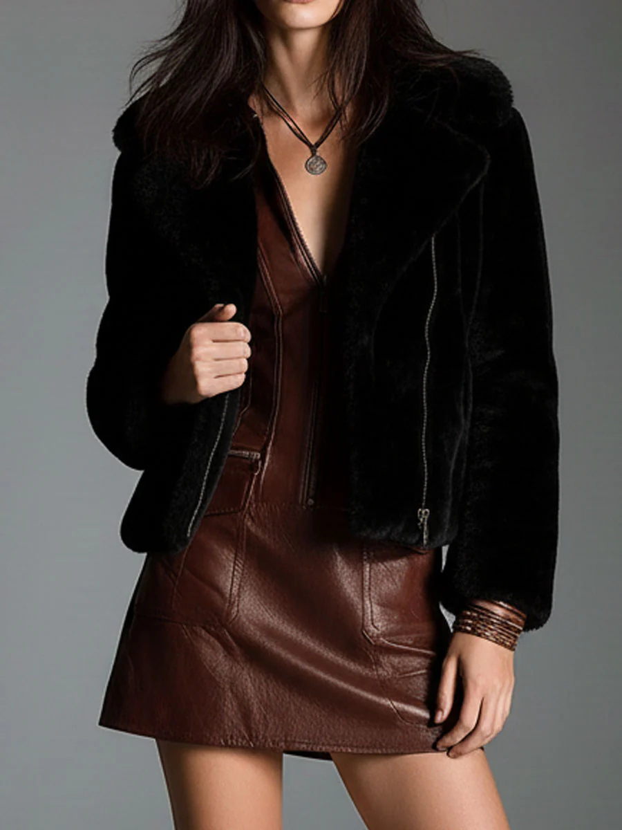 YaraLuxe Chocolate Brown Vegan Leather V-Neck Zip Mini Dress