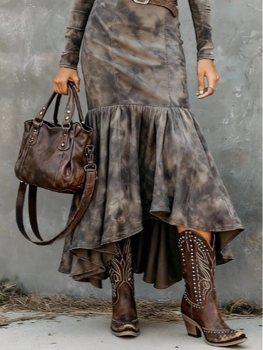 YaraLuxe Vintage Polyester Flare Hem Midi Dress with Belt